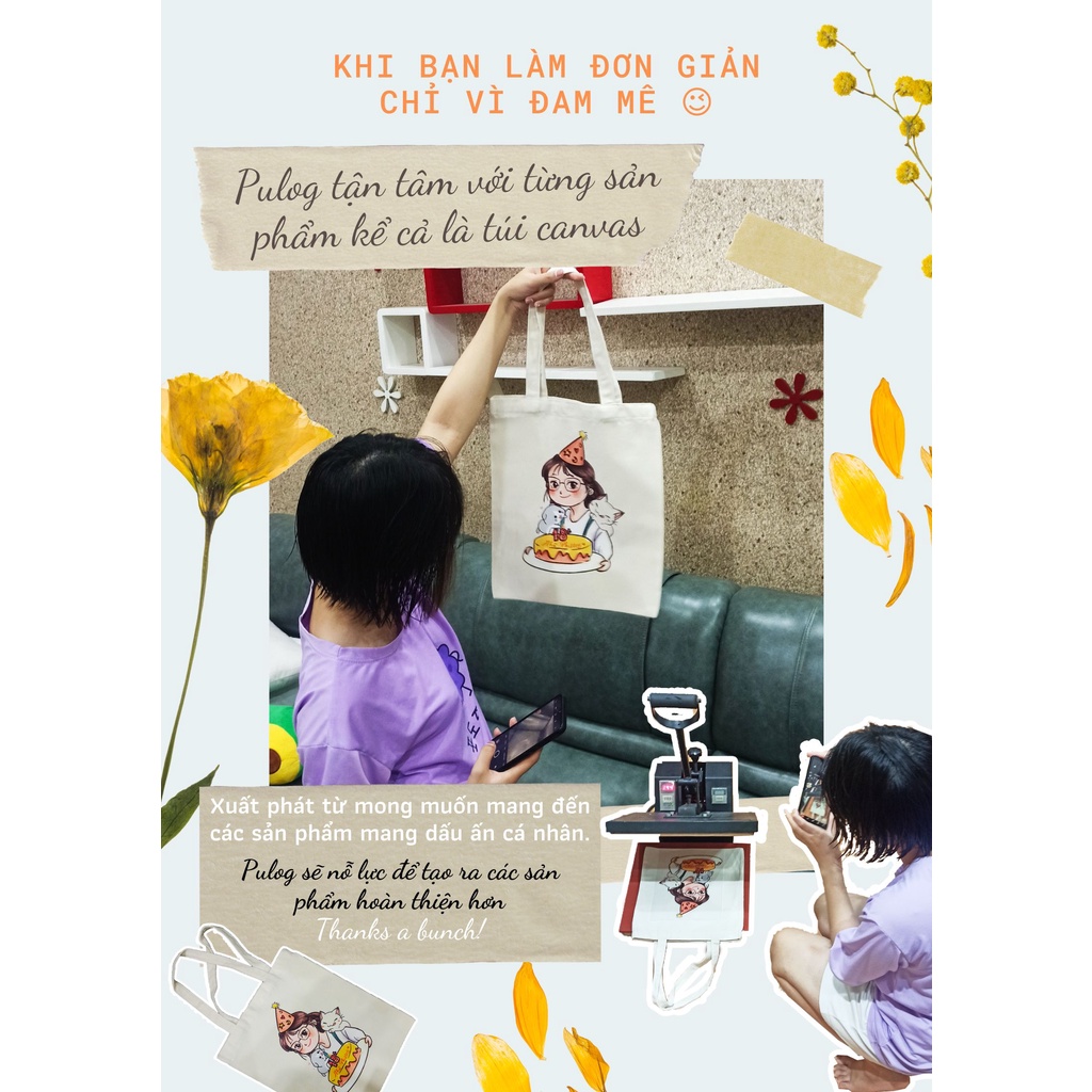 In ấn túi tote vải canvas theo yêu cầu kích thước 38x33cm