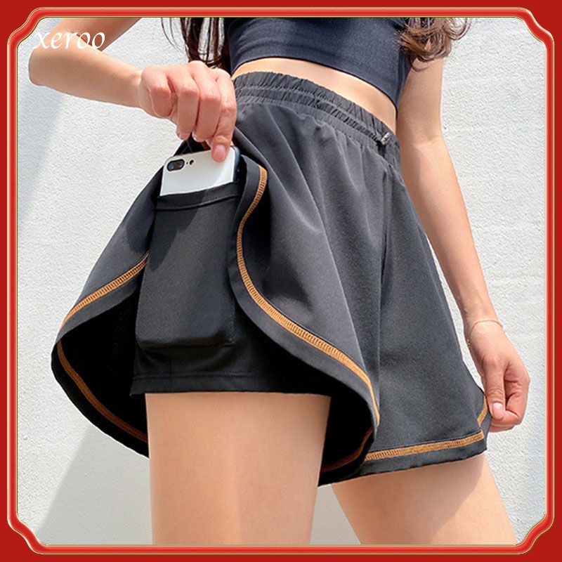 Quần Short Thể Thao Giả Hai Lớp Dáng Rộng Thoáng Khí Chống Nhìn Trộm Thời Trang Mùa Hè Cho Nữ