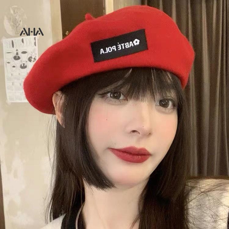 Mũ Beret Len Màu Đỏ Phong Cách Retro Nhật Bản Dành Cho Nữ