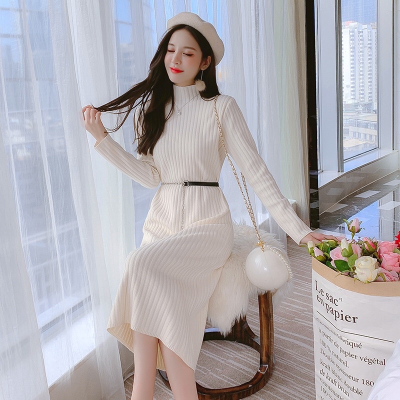 Đầm Dệt Kim Dài Tay Kèm Đai Siêu Xinh, Váy Len Body Tôn Dáng Hàng Quảng Châu Cao Cấp (Loại 1)