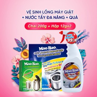 Combo 01 Hộp Chất Vệ Sinh Lồng Máy Giặt Mao Bao hộp 306g x 3 gói + 01 Chai Nước Tẩy Đa Năng 600ml + quà tặng