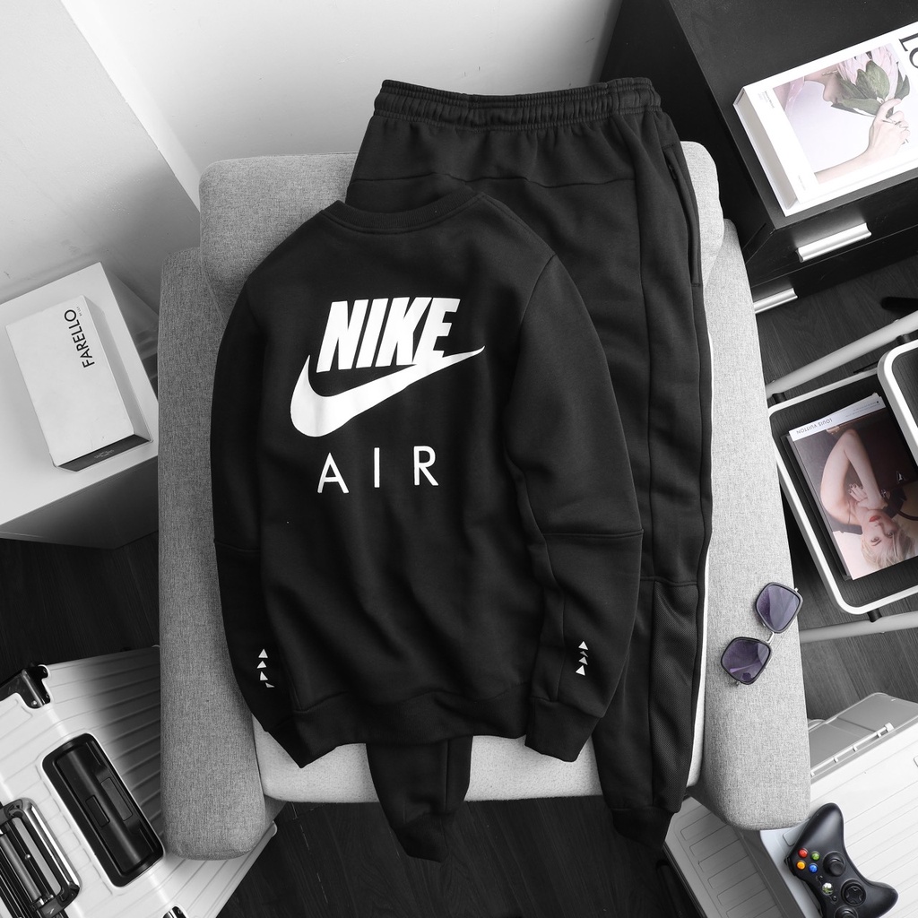 Quần áo Nike Air Tracksuits chất liệu nỉ cotton dày dặn không bai nhão, không xù, logo in lụa siêu bền B54 BLACANIGA
