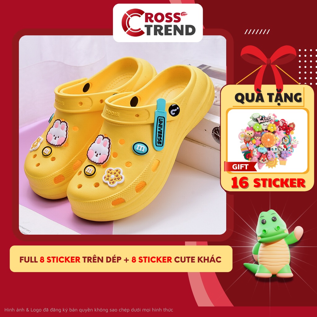 Dép cross, Dép crocs nữ Coois đế cao 3cm có quai ngang điều chỉnh tặng 16 sticker charm 2D CROSS TREND