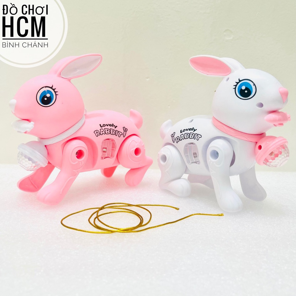Đồ chơi giải trí thỏ pin có đèn nhạc kèm dây cho bé dắt đi dạo dành cho bé yêu thích động vật, thỏ con