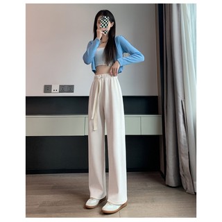 Quần ống rộng nỉ nhung tăm, Quần dài ống suông cạp chun lưng cao Unisex