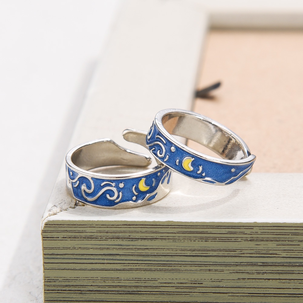 Nhẫn Hở Mỏng Mịn Họa Tiết Bầu Trời Sao Màu Xanh Dương Thanh Lịch Thời Trang Cho Cặp Đôi