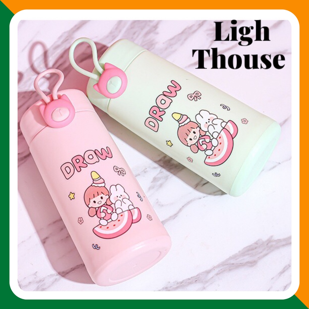 Bình Nước Giữ Nhiệt Cho Bé Lõi Thủy Tinh 2 Lớp Cách Nhiệt Hình Cô Gái Roro Dễ Thương