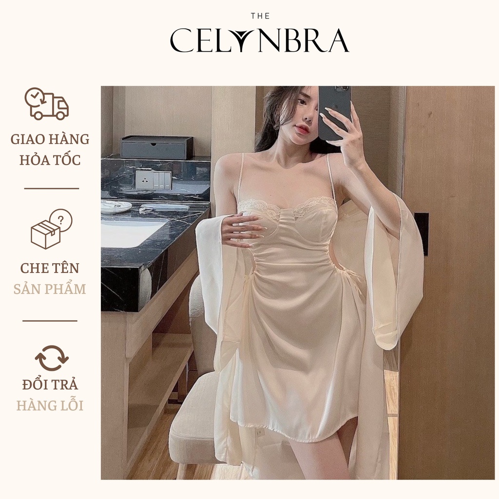 Váy ngủ lụa cup ngực ren khoét eo gợi cảm THE CELYNBRA - V44