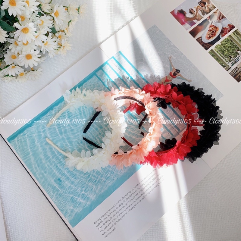 Cài tóc/Bờm tóc hoa voan mini full viền dễ thương