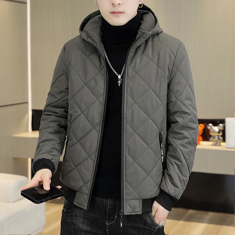 Áo Khoác Đệm Cotton Lót Lông Cừu Họa Tiết Kẻ Sọc Có Nón Giữ Ấm Mùa Đông Trẻ Trung Dành Cho Học Sinh