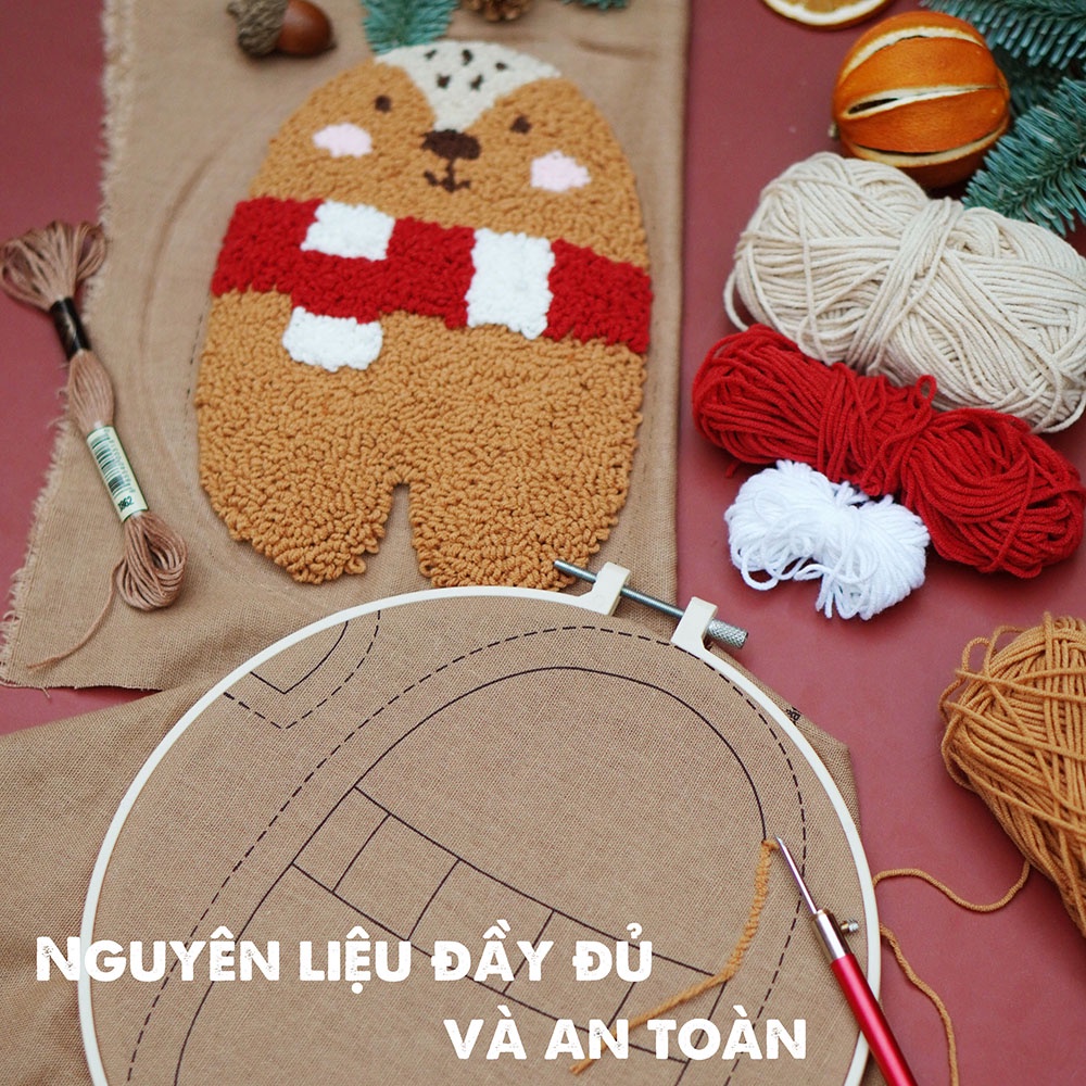 Bộ nguyên liệu làm thú bông tuần lộc dùng trong Thêu nổi - Punch Needle