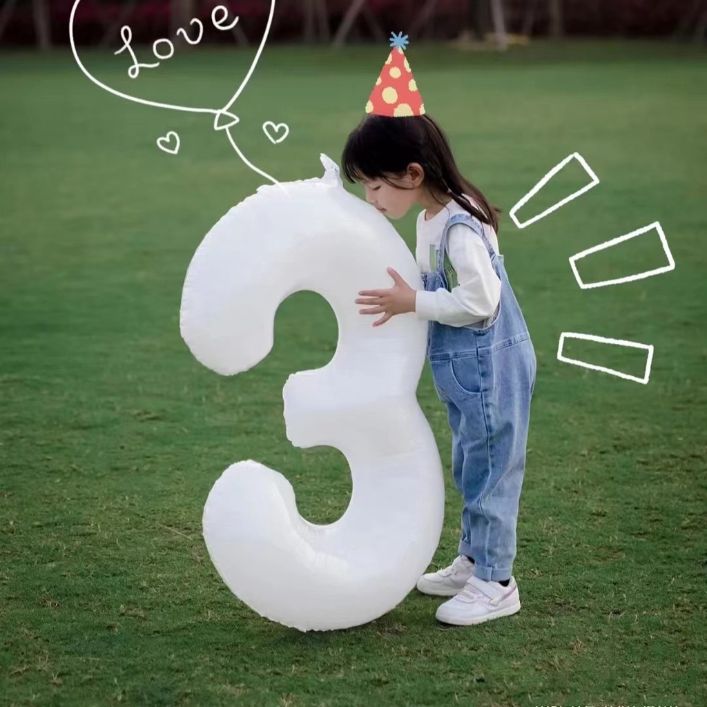 16 Inch Wedding Balloon Decoration Children's Balloon Toys Birthday Decoration Balloons White Digital Aluminum Film Balloon 0-9 Number Balloons Photography Props