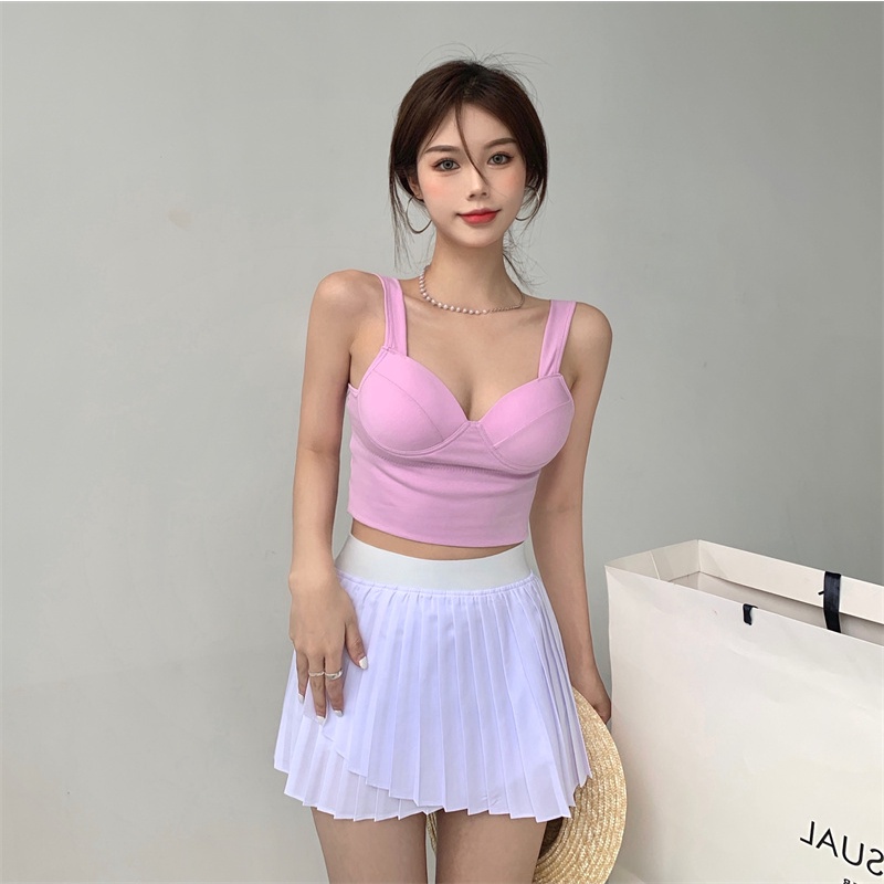 Áo hai dây SUXI cổ chữ V có mút đệm ngực màu sắc đơn giản cho nữ