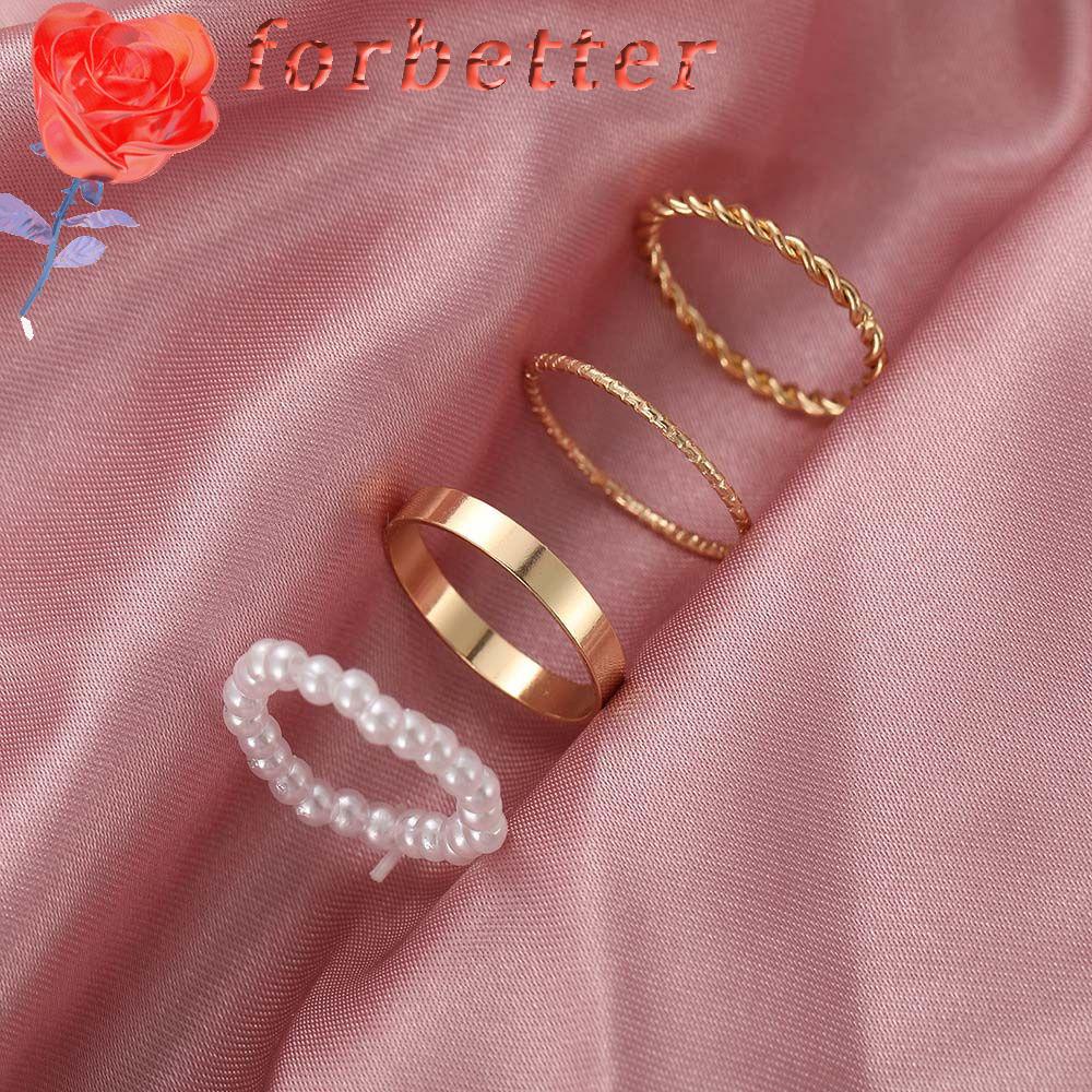 Bộ 4 Nhẫn Đeo Ngón Tay Đính Ngọc Trai Thời Trang Hàn Quốc Dành Cho Nữ
