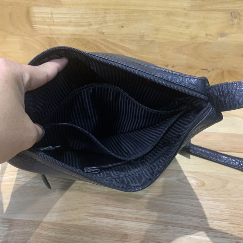 Túi đeo chéo nam nữ da mộc dày da thật secondhand  06231122