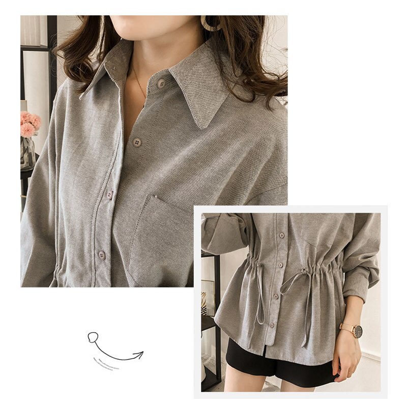 Áo Sơ Mi Dài Tay Dáng Rộng Có Dây Rút Eo Phong Cách Tiểu Thư Trẻ Trung