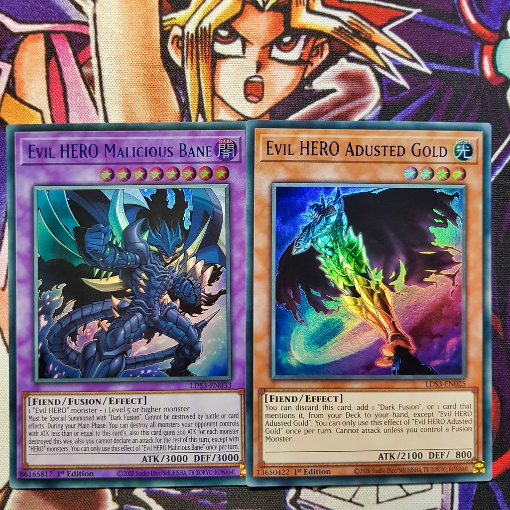 Bộ thẻ bài Yugioh chính hãng | Evil HERO Adusted Gold & Malicious Bane | LDS3 Ultra Rare