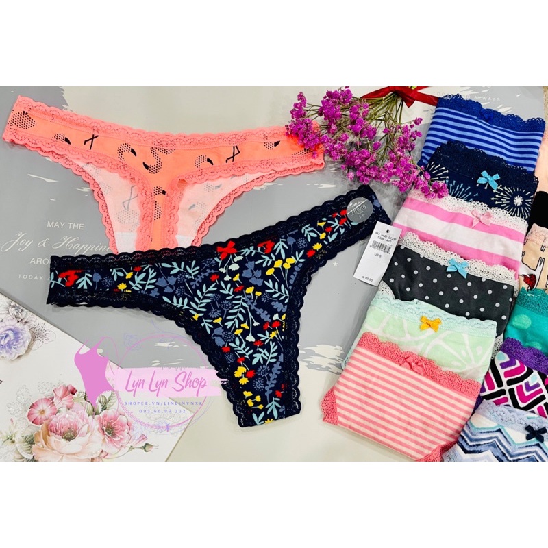 Quần lót lọt khe nữ  Aerie cotton viền ren xuất xịn cực đẹp- có big size ngoại cỡ  đến 120kg