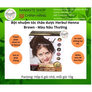 Bột nhuộm tóc thảo dược Herbul Brown Henna - Màu Nâu Thường [TẶNG GĂNG TAY + MŨ TRÙM ĐẦU]
