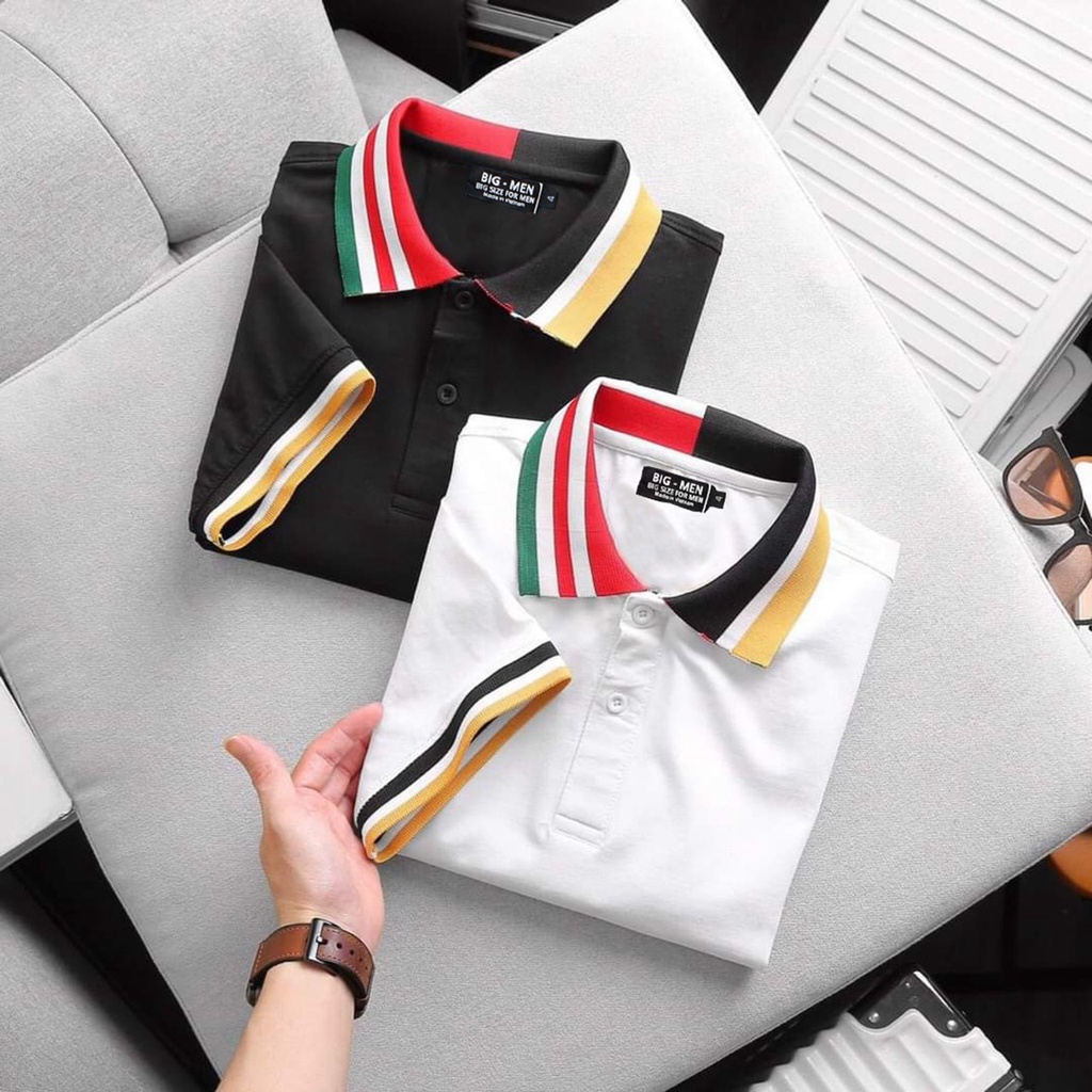 [bigsize] Áo thun polo chất cotton cổ phối màu bigsize nam 80-140kg