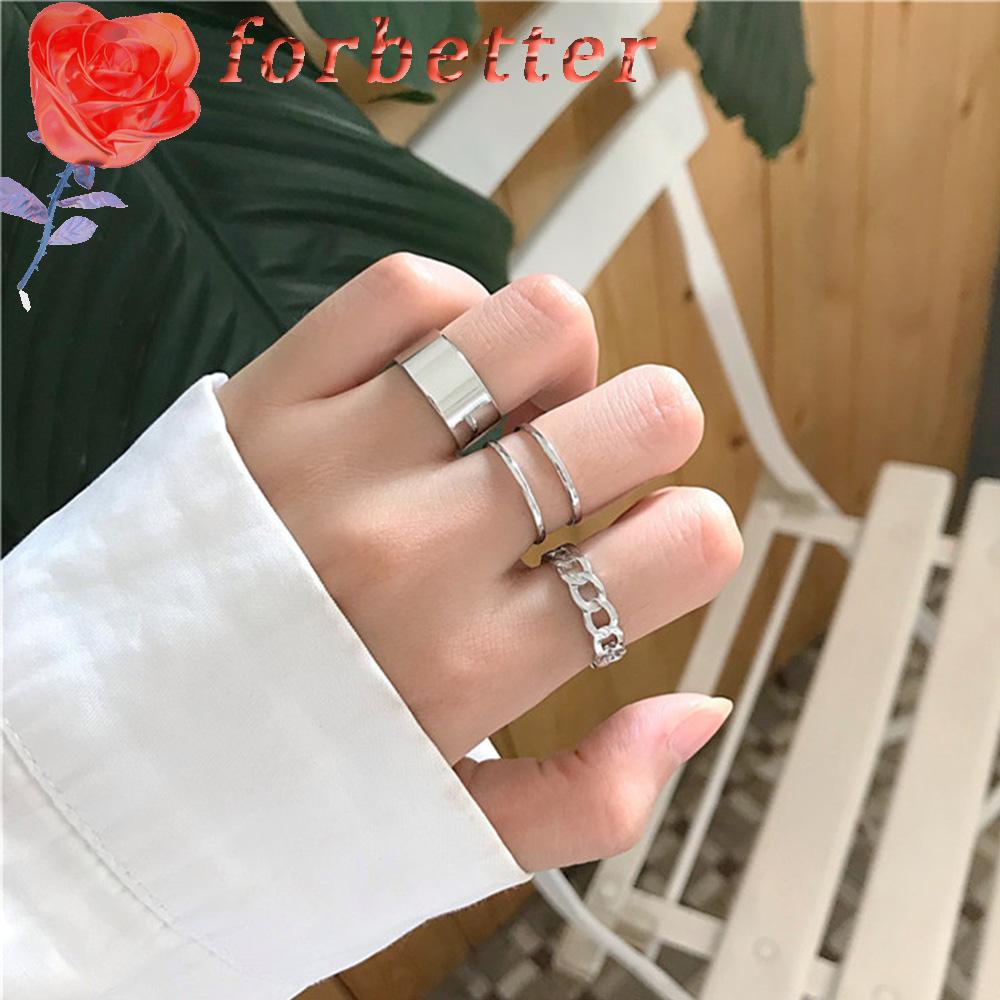 Set 3 nhẫn kim loại hở bản rộng đơn giản cổ điển phong cách Hàn Quốc cho nữ