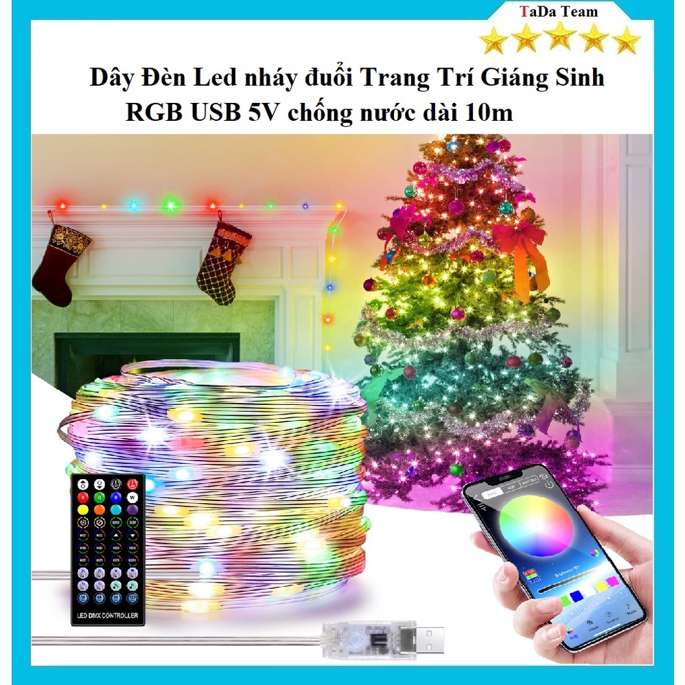 Dây Đèn Led nháy đuổi Trang Trí Giáng Sinh RGB USB 5V chống nước có chỉnh app điện thoại