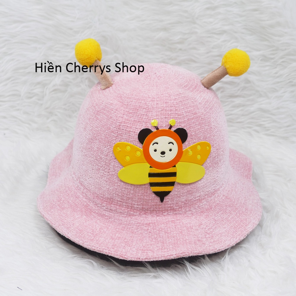 Nón tai bèo vành gợn sóng mũ tai bèo vành rộng hàng quảng châu dán hình con ong vàng dành cho trẻ em từ 2-4 tuổi.