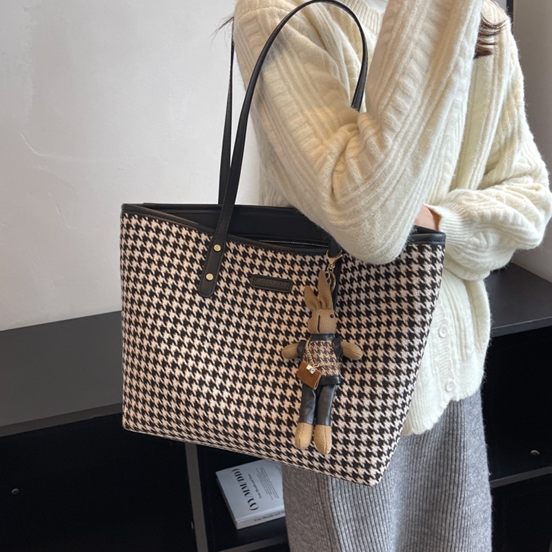 Túi Xách Nữ to kẻ dạ công sở mang đi làm, đi học, đi dạy thoải mái tặng kèm gấu