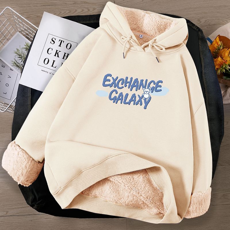 Áo Hoodie Lót Lông Cừu Dày Phong Cách Thu Đông Mới