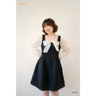 Đầm cổ vuông phối voan be dây chéo lưng BIGSIZE (55kg đến 95kg) - 22T1YD68 - [BU Bigsize Young]
