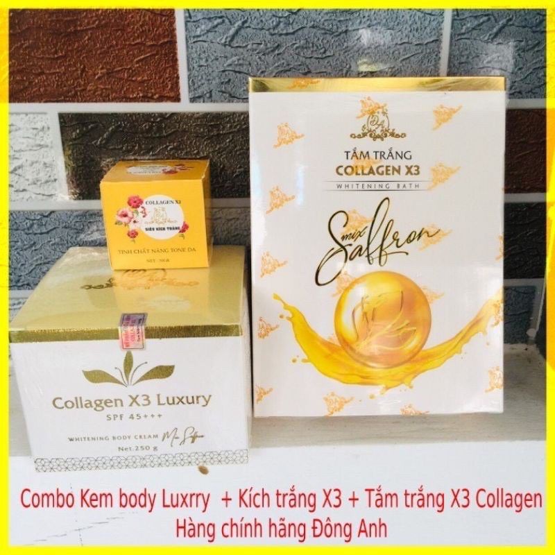 Combo Kem Body Collagen X3 Luxury + Tắm Trắng X3 + Kích Trắng X3 Chính Hãng