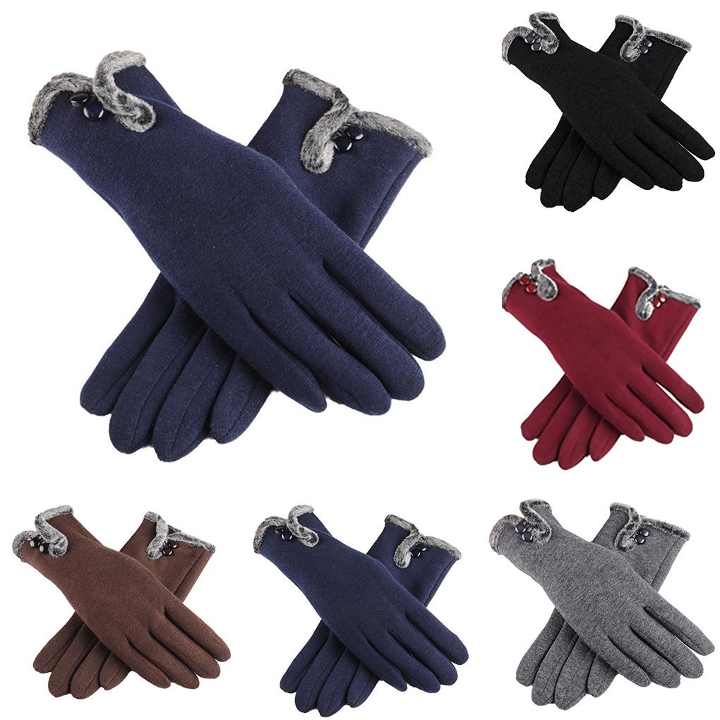 1 Đôi Găng Tay Giữ Ấm Mùa Đông Có Thể Dùng Màn Hình Cảm Ứng Màu Đen Dành Cho Nữ