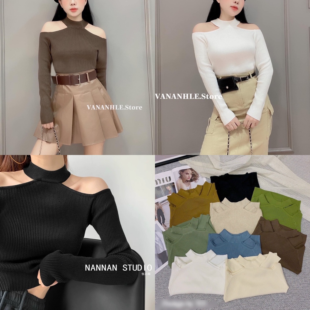 ÁO LEN CỔ YẾM KHOÉT VAI