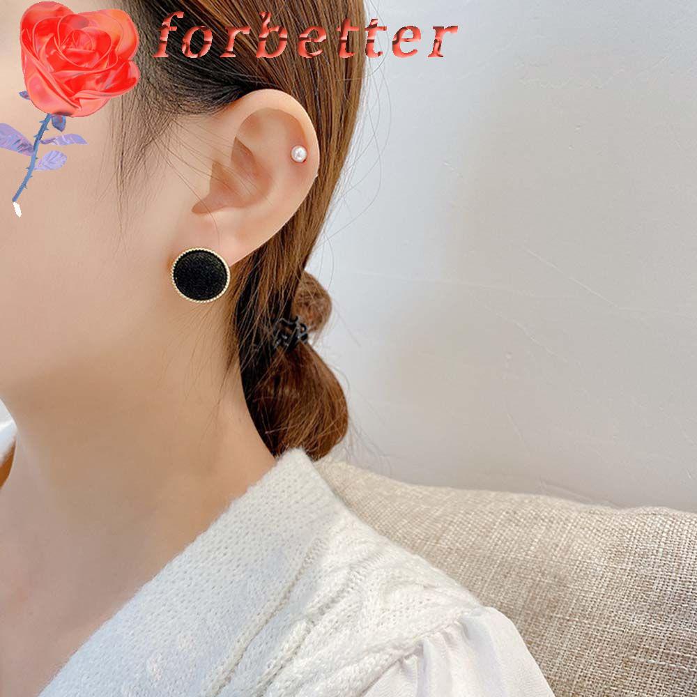 Bông tai hình tròn bằng vải len màu trơn phong cách Hàn Quốc sang trọng thời trang cho nữ