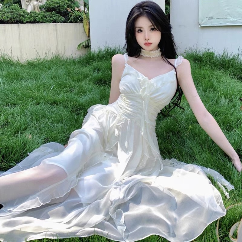 Đầm Công Chúa, Váy Công Chúa Siêu Cổ Tích Nữ Đầm tiểu thư voan tơ 2 dây xoè tầng đi biển du lịch Váy công chúa ulzzang