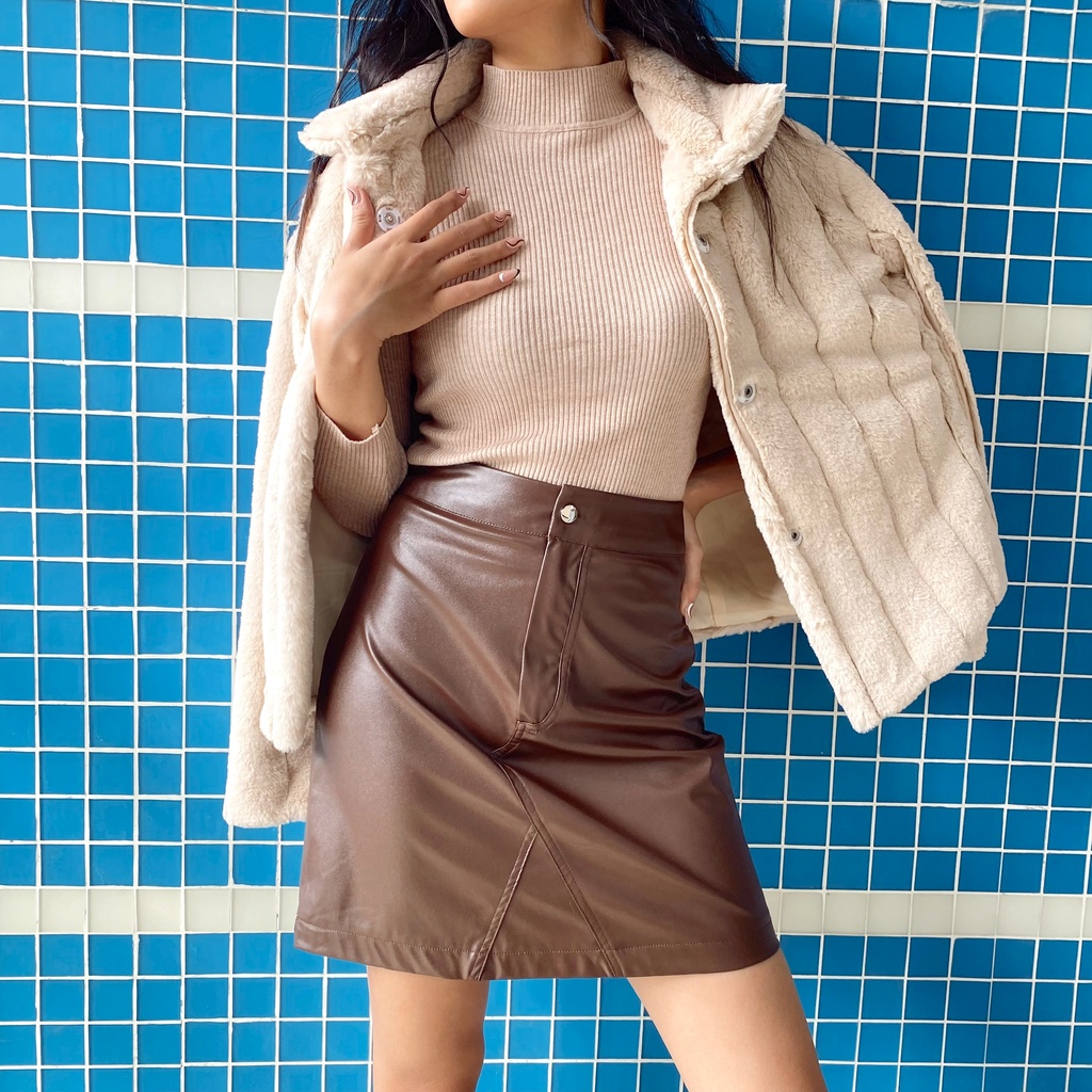 Chân váy da Leather skirt trơn basic Mia Ritta V1026
