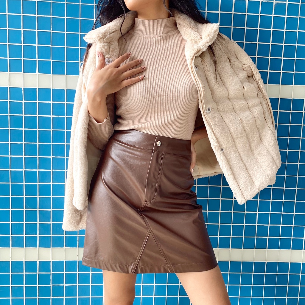 Chân váy da Leather skirt trơn basic Mia Ritta V1026