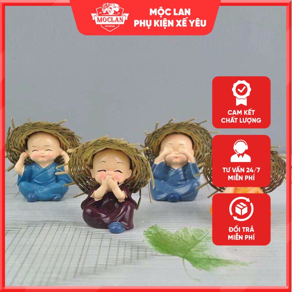 Trang trí taplo ô tô - Bộ tứ tượng đội nón rơm đặt bàn học bàn làm việc tạo cảm giác an nhiên - đồ phong thủy