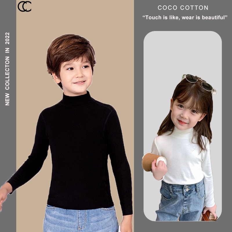 Áo giữ nhiệt cho bé trai và bé gái COCOCOTTON cổ lọ 8-33kg CC30