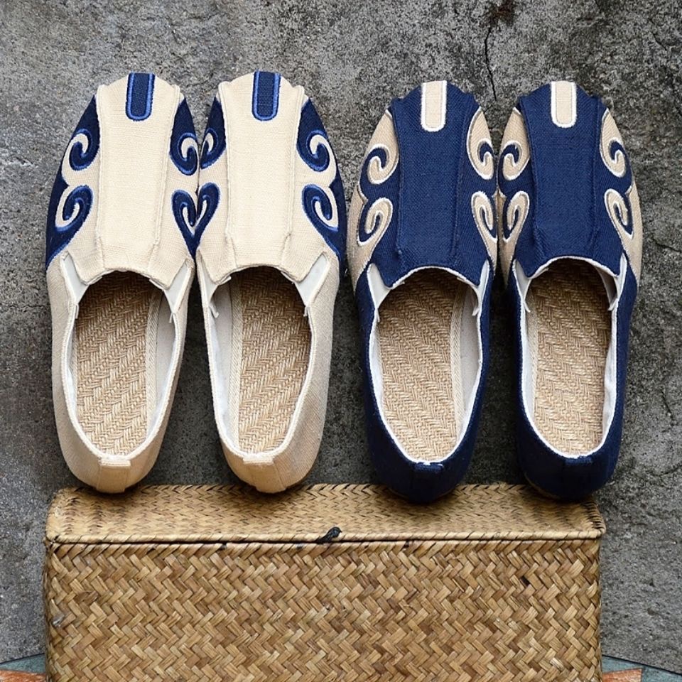 Giày Công Sở lacoste Chính Hãng Chất Lượng❦▥✉Giày Vải Lanh Thoáng Khí Khử Mùi Phong Cách Dân Tộc Mới Cho Nam