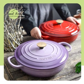 Chảo gang tráng men nắp gang 30cm, 5L Little Happiness