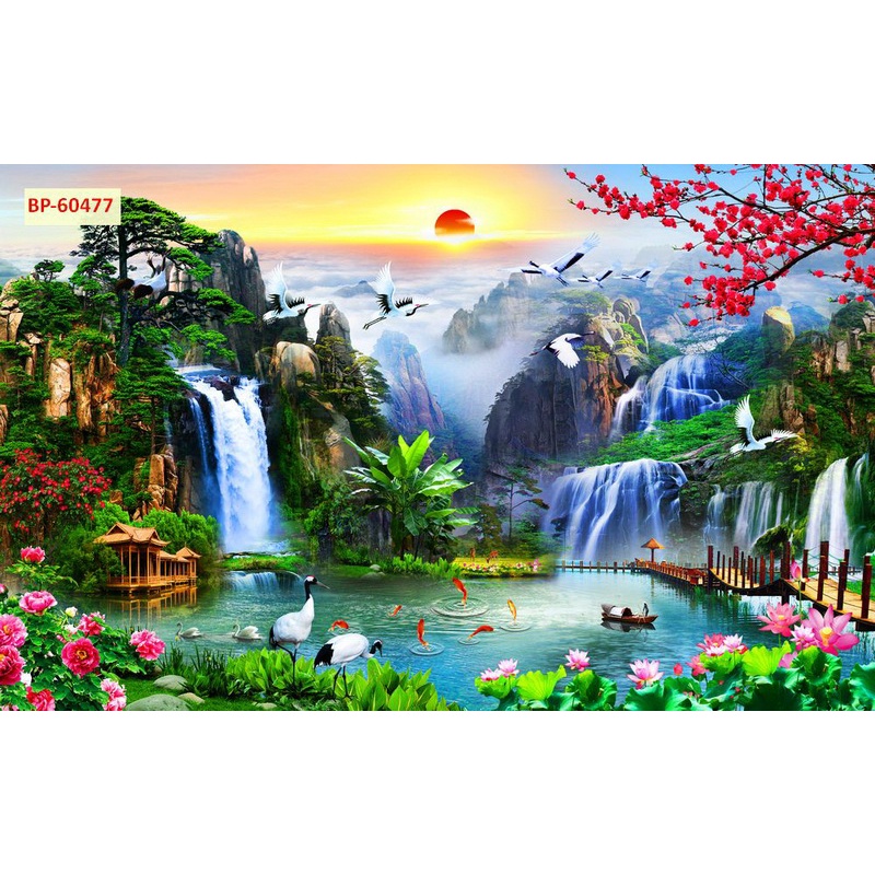 Tranh Sơn Thủy 3D Nhiều Kích Thước Lựa Chọn, không giới hạn kích thước