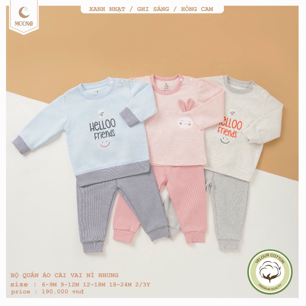 Bộ nỉ cài vai cho bé Moon