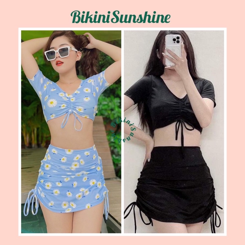 Bikini đồ bơi nữ đi biển hai mảnh áo rút ngực kèm chân váy MS-P019