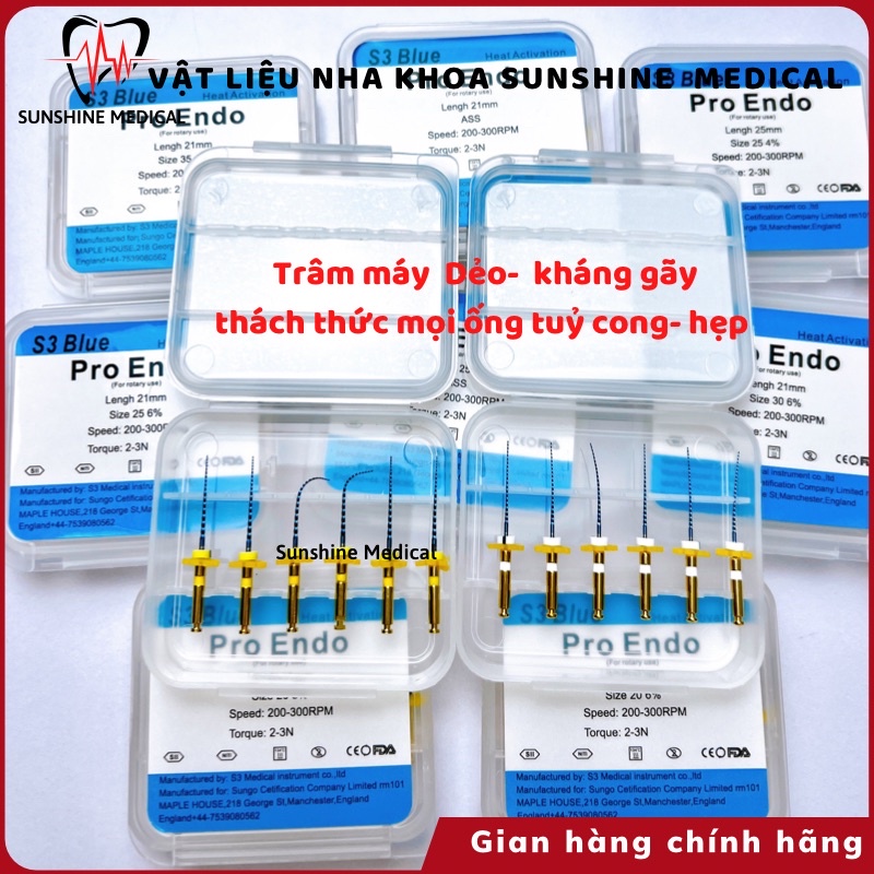 Trâm máy nội nha, trâm dẻo kháng gãy S3 Blue File máy nội nha kháng gãy File máy S3 Blue