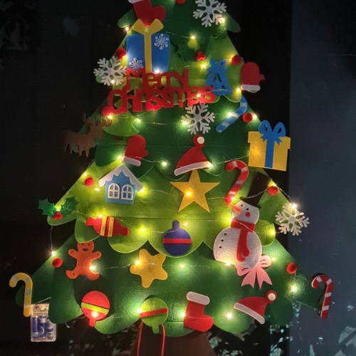 Cây Thông Noel Vải Dạ Treo Tường Kèm Đèn Led Phát Sáng, Đồ Trang Trí Noel Vải Dạ Gồm 42 Chi Tiết, Cao 100cm