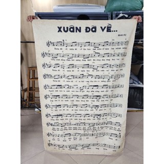 Tranh vải decor Tết rẻ đẹp / Bản nhạc Xuân Đã Về / Tranh vải treo tường trang trí Tết 2023