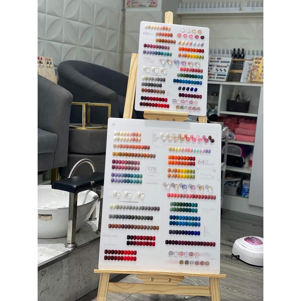 Set sơn gel thạch nhũ 178 màu set sơn gel 178 thạch nhũ tone Hàn Quốc tặng kèm 2 bảng màu khung gỗ trưng bày hachinail