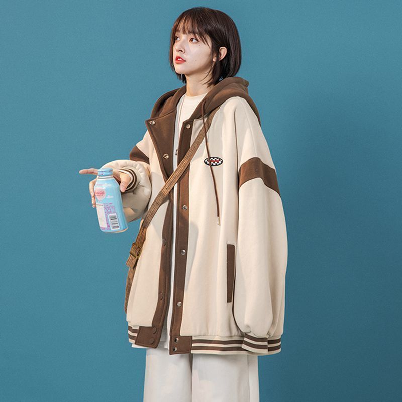 IELGY IELGY Áo Khoác Bóng Chày Dáng Suông Có Nón Cho Nam Nữ