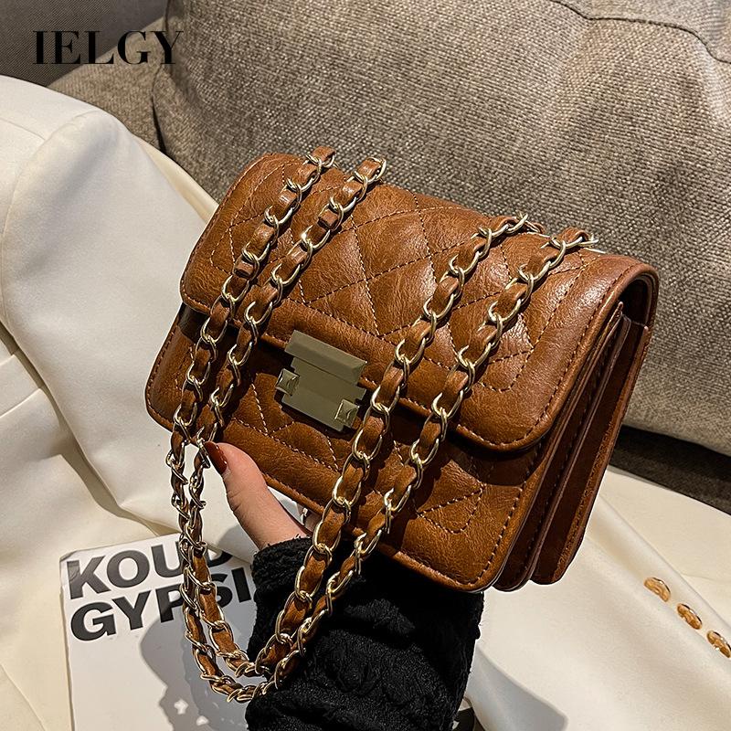 IELGY Túi Đeo Chéo Dây Xích Hình Thoi Màu Be Phong Cách Hàn Quốc Cho Nữ